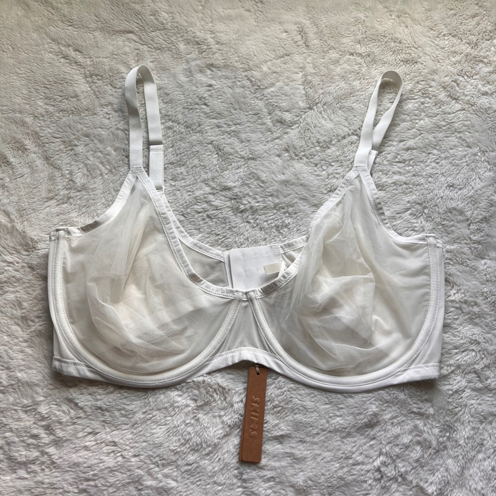SKIMS Ultra Fine Mesh Underwire Scoop Bra Marble White 44DDDD BR-UWR-2010 NWT